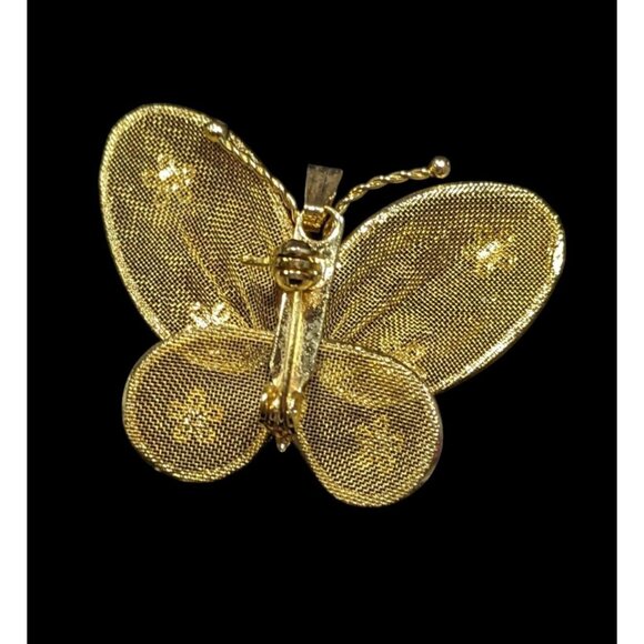 Vintage Fairycore Glam Mesh Butterfly Brooch/Pendant Gold Tone With Floral Accen - Picture 2 of 4